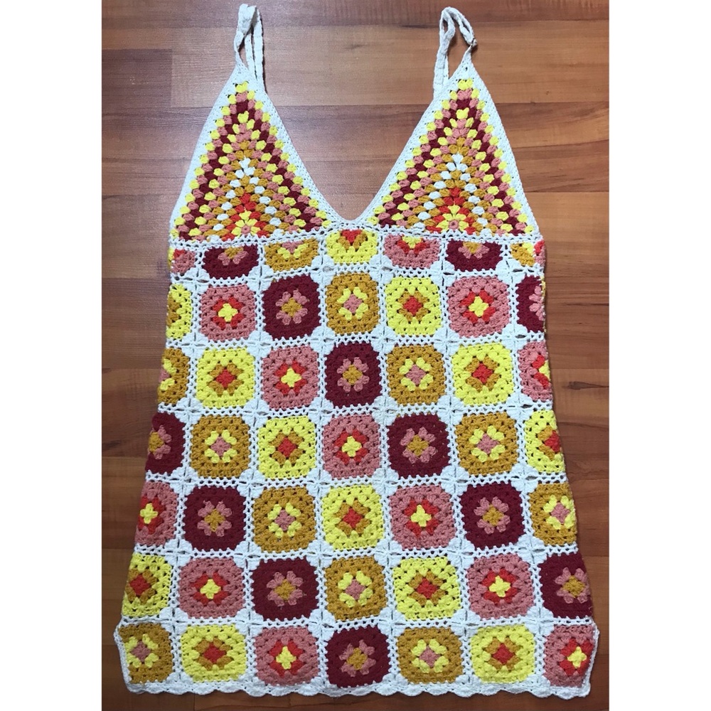 vintage style afghan crochet beach cover up tank dress